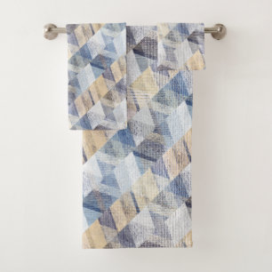 Textured light blue, beige zigzag bath towel set