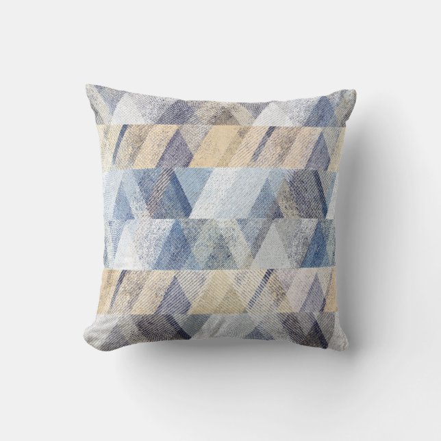 Textured light blue, beige zigzag  cushion (Front)