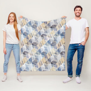 Textured light blue, beige zigzag fleece blanket