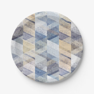 Textured light blue, beige zigzag paper plate
