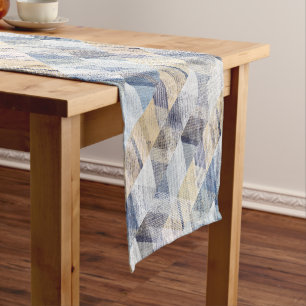 Textured light blue, beige zigzag short table runner