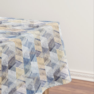 Textured light blue, beige zigzag tablecloth