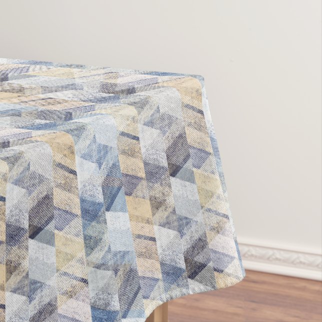 Textured light blue, beige zigzag tablecloth (In Situ)