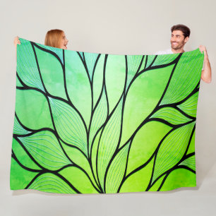 Textured Lime Green Creative Leave Pattern Fleece Blanket