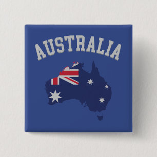 Textured Look Australia Flag Map & Text 15 Cm Square Badge