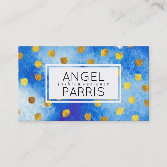 Textured Marks (gold) / Blue Watercolor Business Card (Front)
