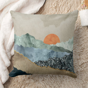 Textured Mountain Layers with Sunset Glow Cushion