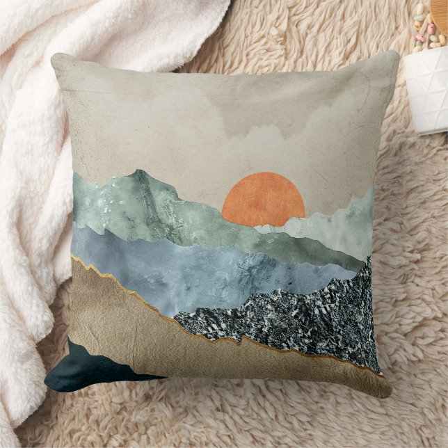 Textured Mountain Layers with Sunset Glow Cushion (Blanket)