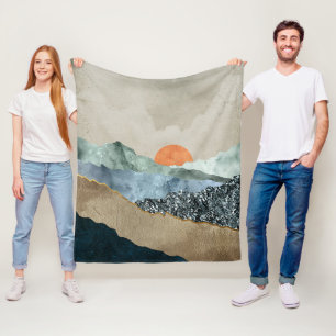 Textured Mountain Layers with Sunset Glow Fleece Blanket