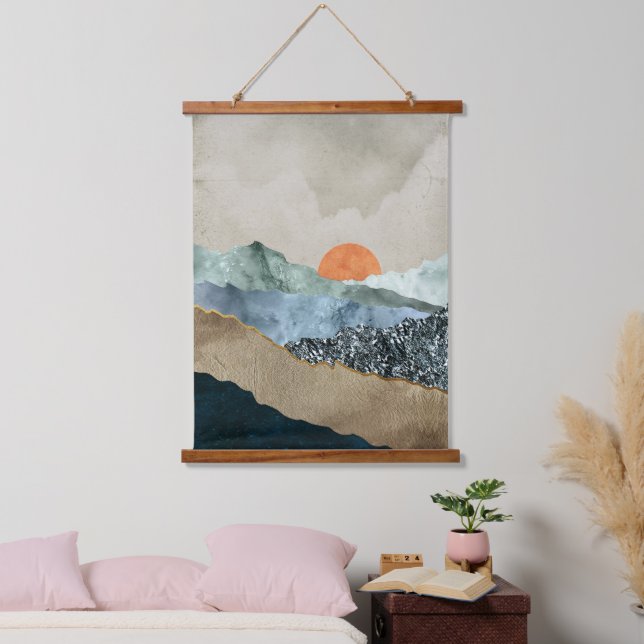 Textured Mountain Layers with Sunset Glow Hanging Tapestry (Bedroom)