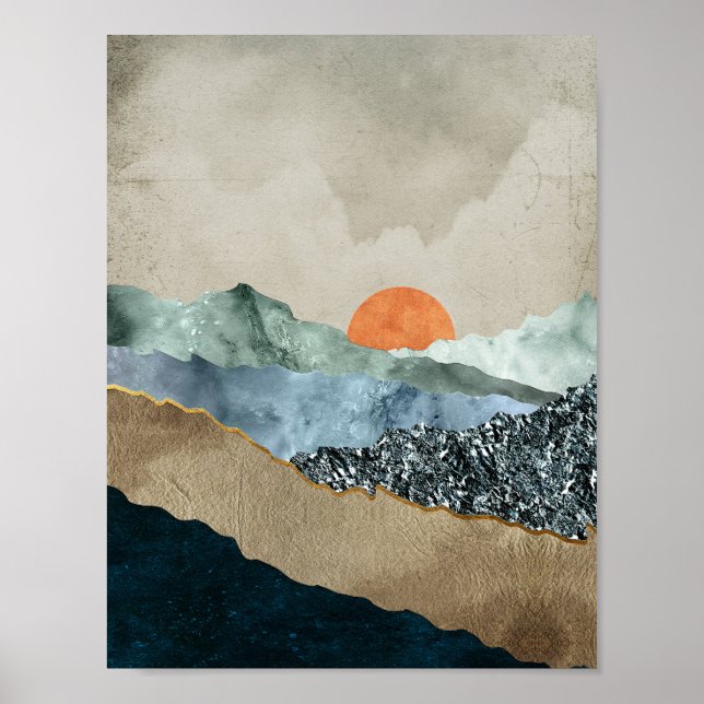 Textured Mountain Layers with Sunset Glow Poster (Front)
