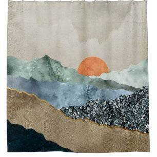 Textured Mountain Layers with Sunset Glow Shower Curtain
