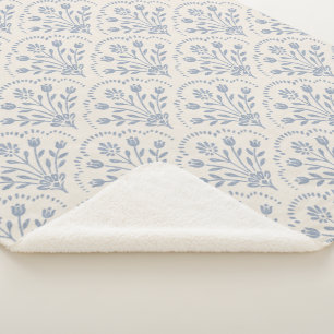 Textured Muted Blue Floral Scallop Pattern Sherpa Blanket