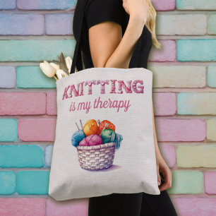 Textured Name Knitting Tote Bag