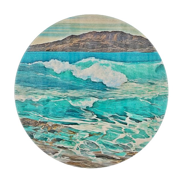 Textured Ocean View Design Cutting Board (Front)