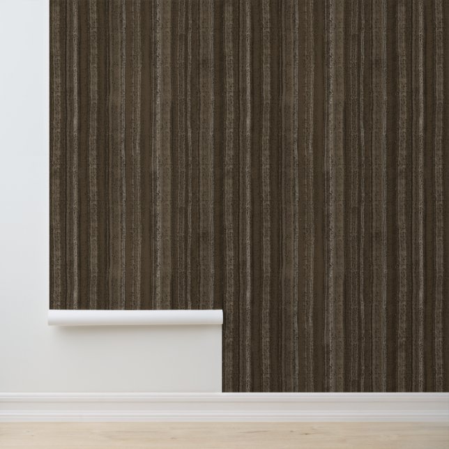Textured Organic Stripes, Tonal Brown Wallpaper (Application)