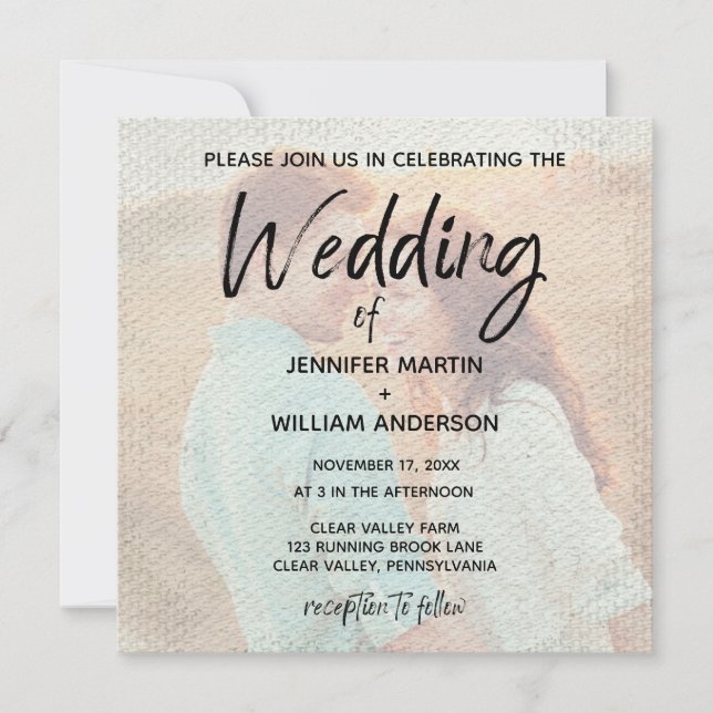 Textured Overlay Faded Photo Square Wedding Invitation (Front)