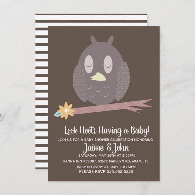 Textured Owl Woods Baby Shower Gender Reveal Invitation (Front/Back)