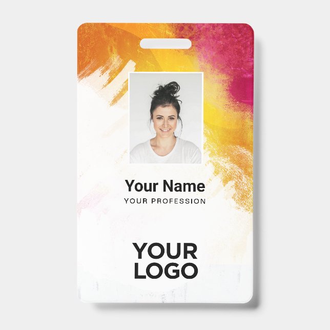 Textured Paint Employee Photo, Bar Code, Name ID Badge (Front)