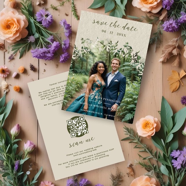 Textured Paper Wildflowers Arch Wedding Photo Save The Date (Textured Paper Effect Rustic Wildflowers Arch Wedding Photo Save the Dates Cards with Envelope.)