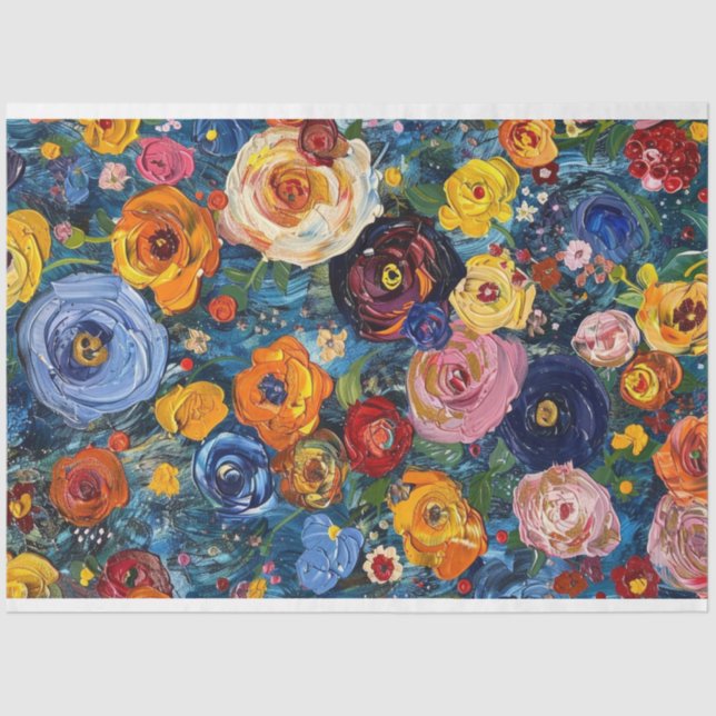 Textured paste abstract painting flowers decoupage tissue paper (Front)