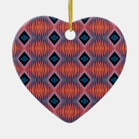 Textured Peach Blue Modern Tribal Pattern Ceramic Ornament