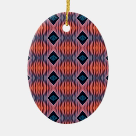 Textured Peach Blue Modern Tribal Pattern Ceramic Ornament
