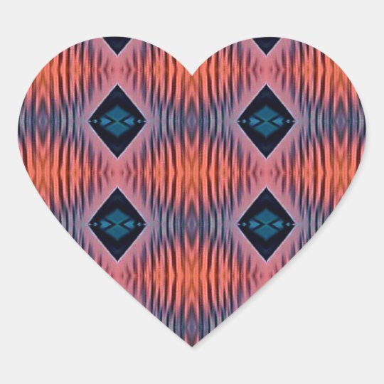 Textured Peach Blue Modern Tribal Pattern Heart Sticker