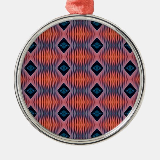 Textured Peach Blue Modern Tribal Pattern Metal Ornament