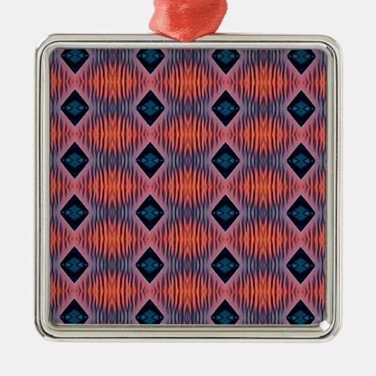 Textured Peach Blue Modern Tribal Pattern Metal Ornament