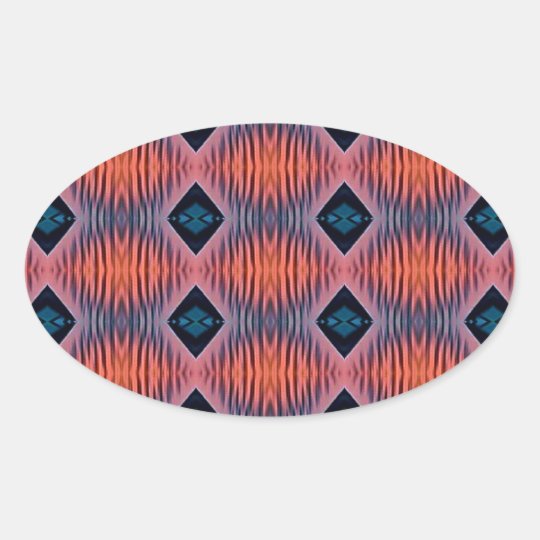 Textured Peach Blue Modern Tribal Pattern Oval Sticker