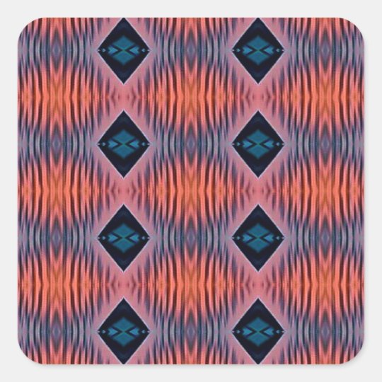 Textured Peach Blue Modern Tribal Pattern Square Sticker