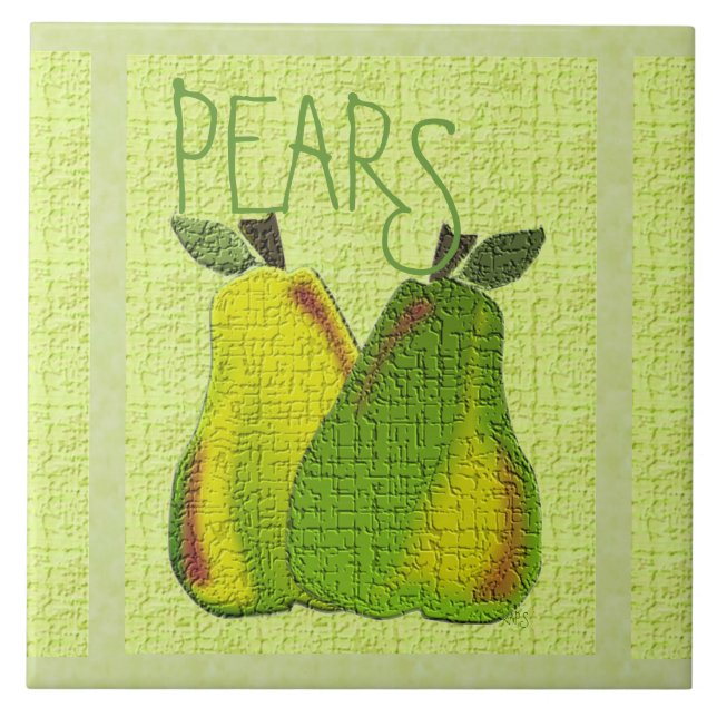 Textured Pears (lime/mint) Ceramic Tile (Front)