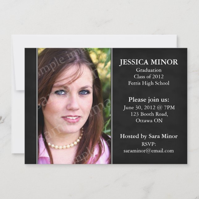 Textured Photo Graduation Invitation - Black (Front)