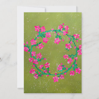 Textured Pink Flower Wreath Painting Holiday Card