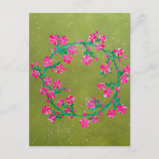 Textured Pink Flower Wreath Painting Postcard