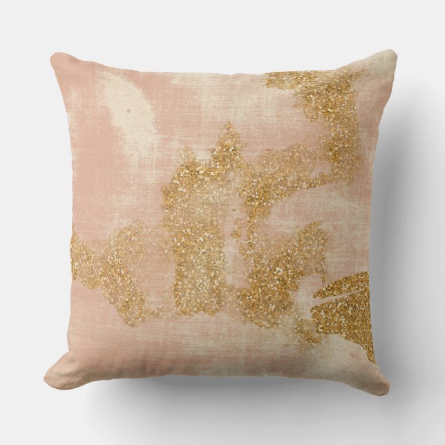 *~*  Textured Pink Gold Glitter Distressed Golden Cushion (Front)