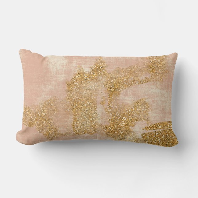 *~*  Textured Pink Golden Glitter Distressed Gold Lumbar Cushion (Front)