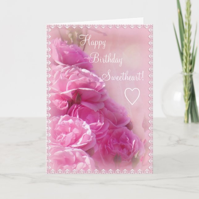 Textured Pink Roses Birthday Greeting Card (Front)