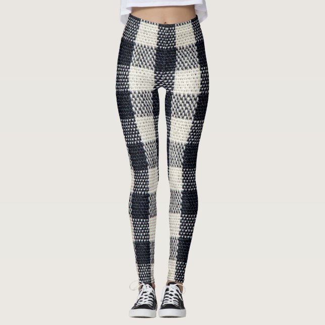 Textured Plaid Cotton Fabric Background Leggings (Front)