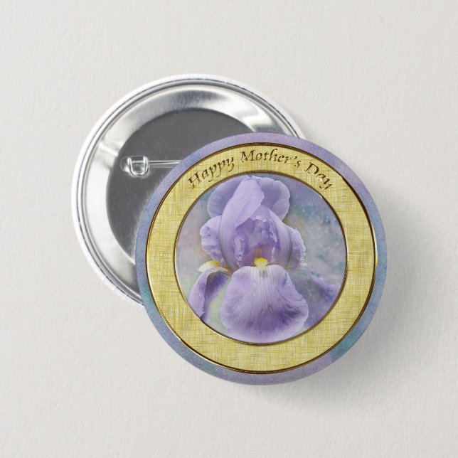 Textured Purple Iris Mother's Day Button (Front & Back)