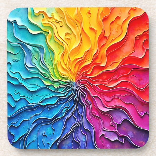 Textured Rainbow Swirl Art Coaster (Front)