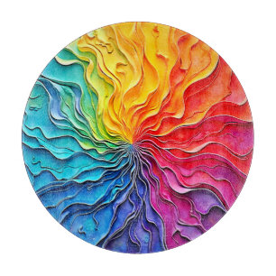 Textured Rainbow Swirl Art Cutting Board