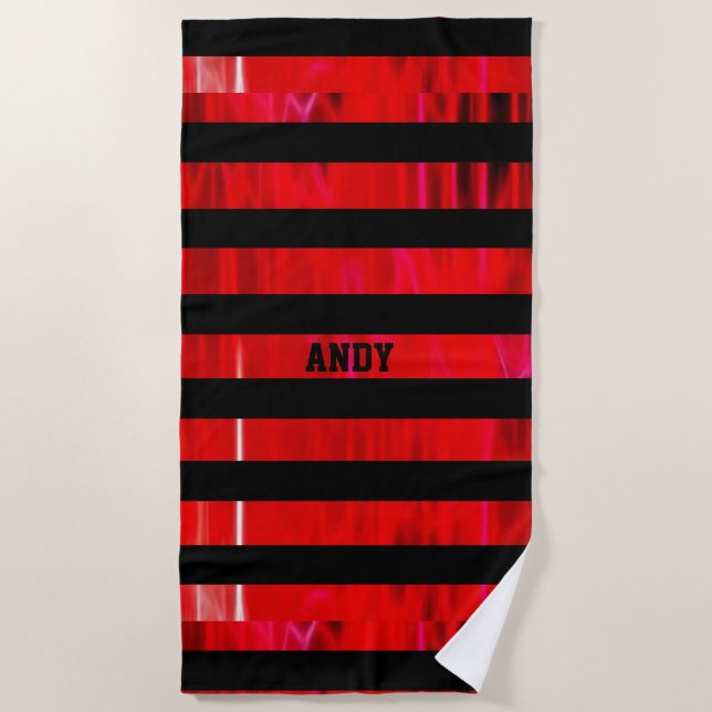 Textured red and black stripes beach towel (Front)