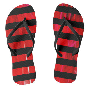 Textured red and black stripes patterned thongs