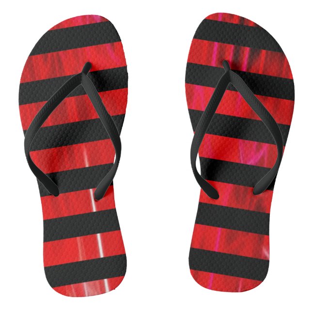 Textured red and black stripes patterned thongs (Footbed)
