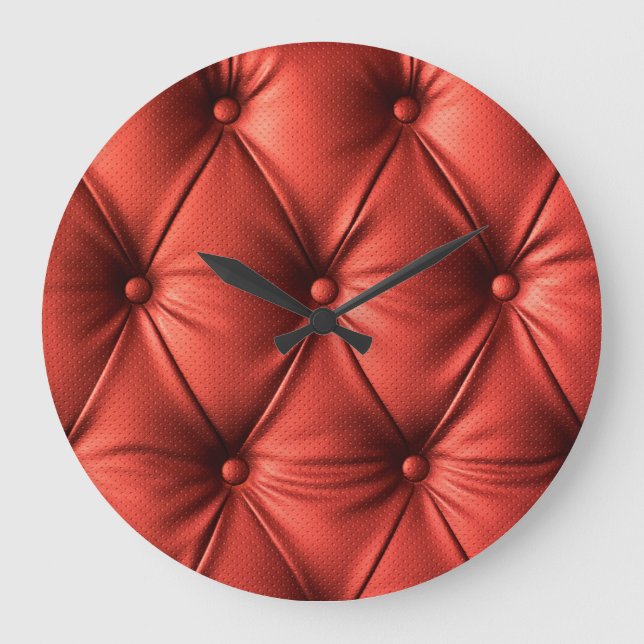 Textured Red Leather: Detailed Material Close-Up Large Clock (Front)
