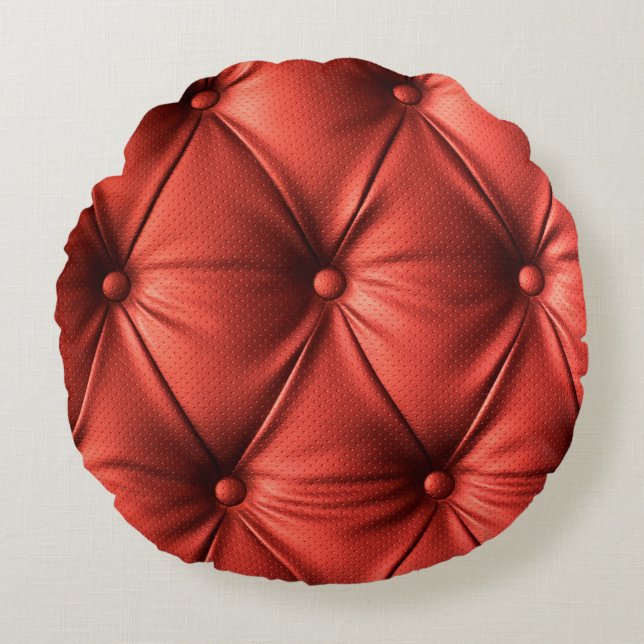 Textured Red Leather: Detailed Material Close-Up Round Cushion (Front)