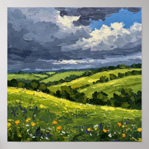 Textured Rolling Green Meadow Square Poster
