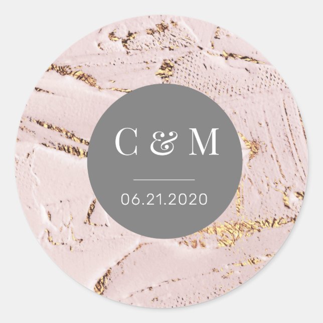 textured rose gold wedding  monogram classic round sticker (Front)